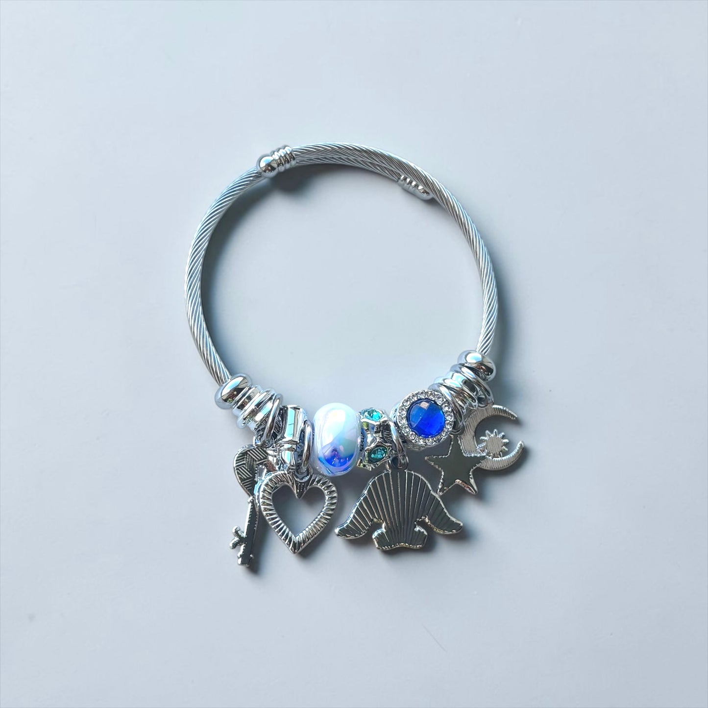 Blue & Silver Cartoon Charm Bangle Bracelet for Girls