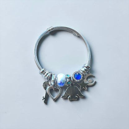 Blue & Silver Cartoon Charm Bangle Bracelet for Girls