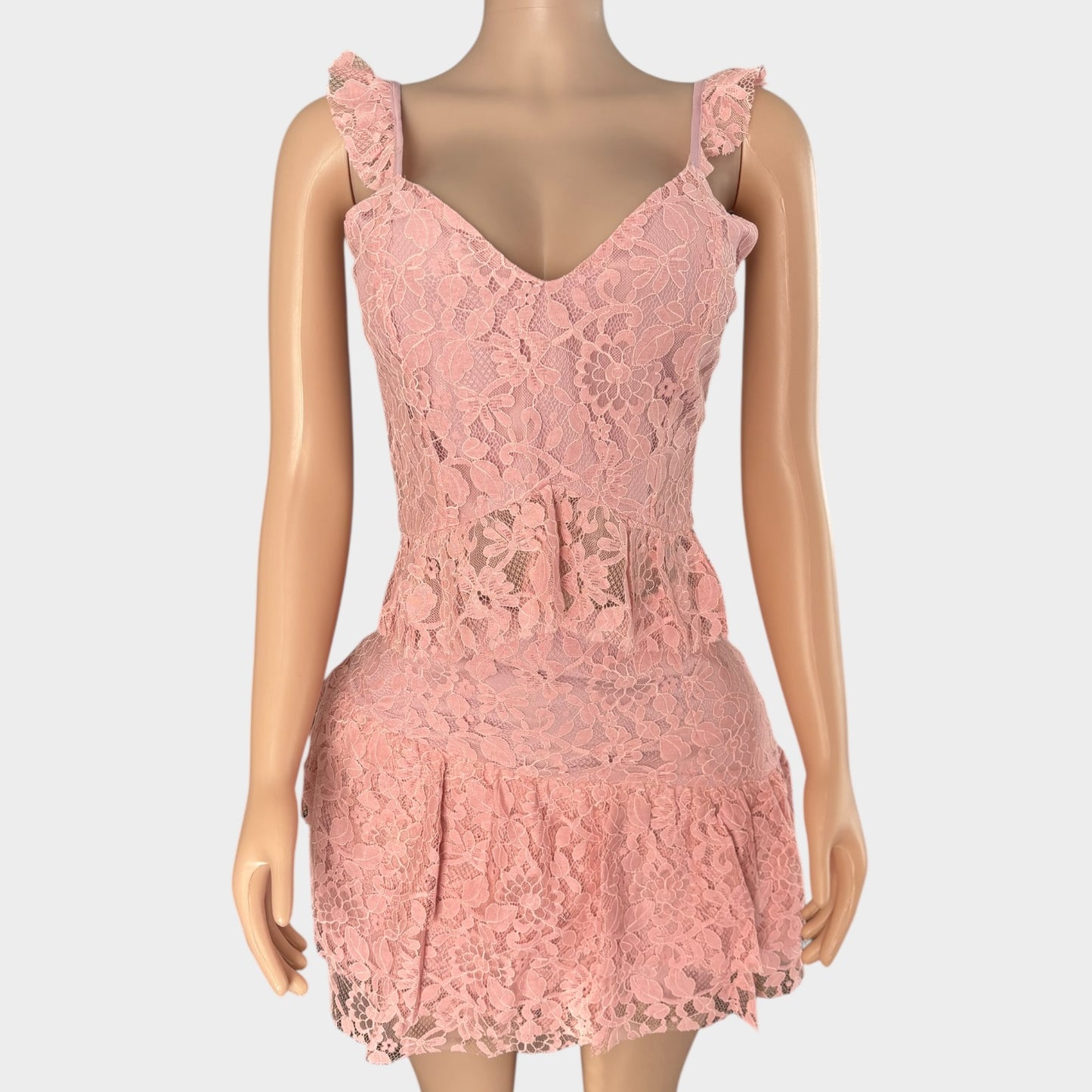 Conjunto de falda de encaje con corazón rosa claro