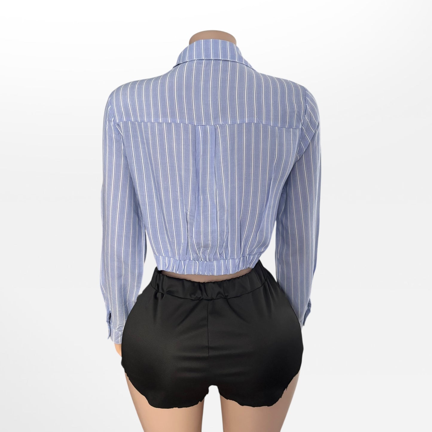 Blue Striped Button Down Crop Top