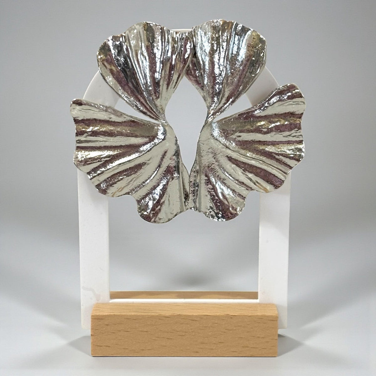 Silver Ginkgo Leaf Statement Drop Earrings