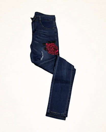Rose Print Women Blue Jeans
