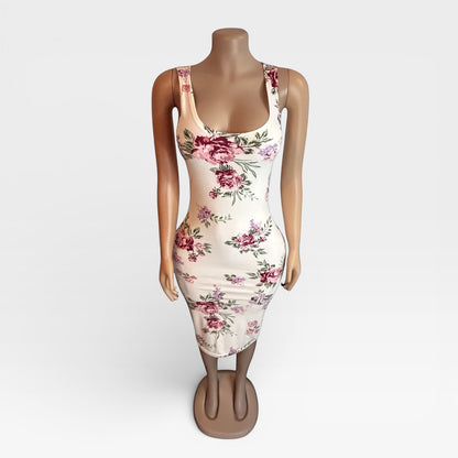Vestido de punto suave con estampado floral color marfil para mujer