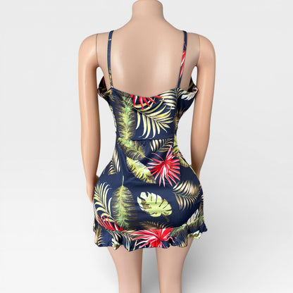 Vestido corto con escote en V y estampado floral para mujer