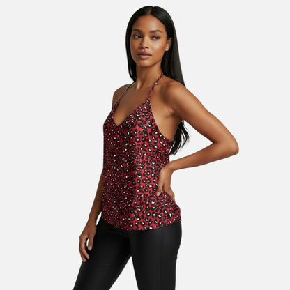 Wine Red Leopard Printed Racerback Tank Top