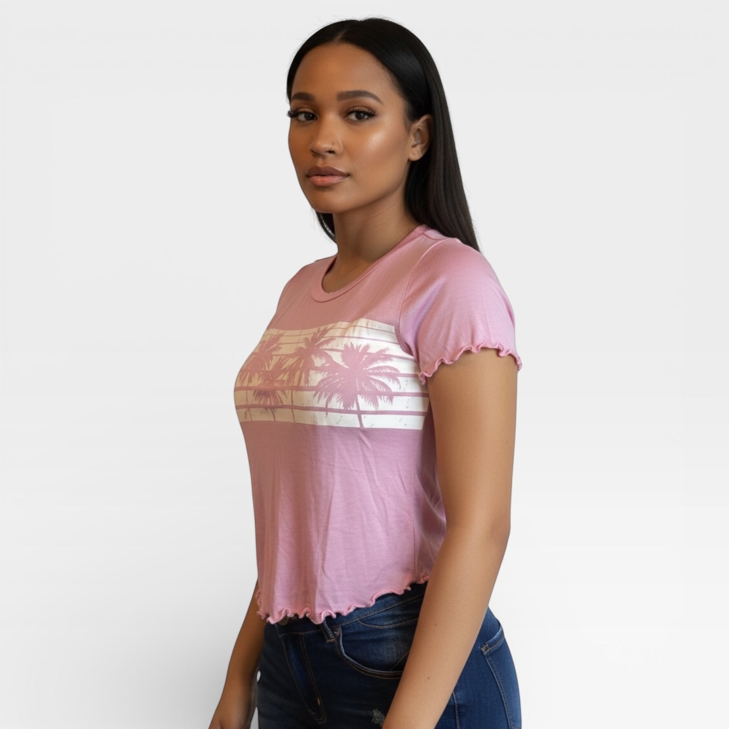 Women Pink Palm Tree Top