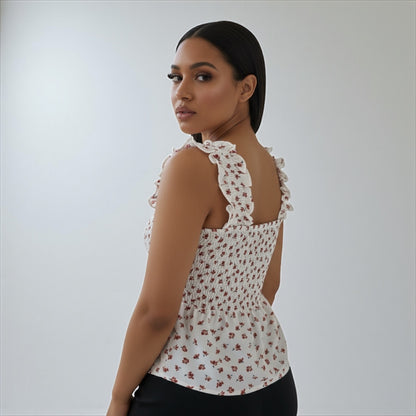 Off White Floral Women Smock Tank