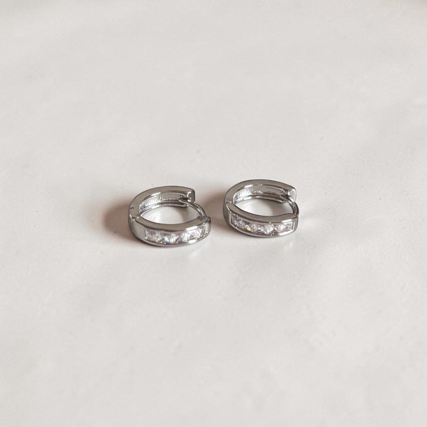 Small Silver Zircon Hoop Earrings