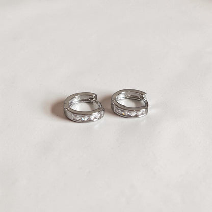 Small Silver Zircon Hoop Earrings