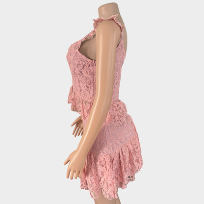 Conjunto de falda de encaje con corazón rosa claro