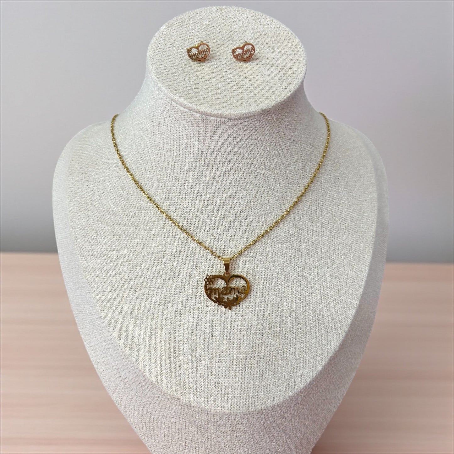 Mama Heart Flower Earring Necklace Set