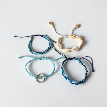 Conjunto de pulseras de cuerda de conchas multicapa estilo bohemio