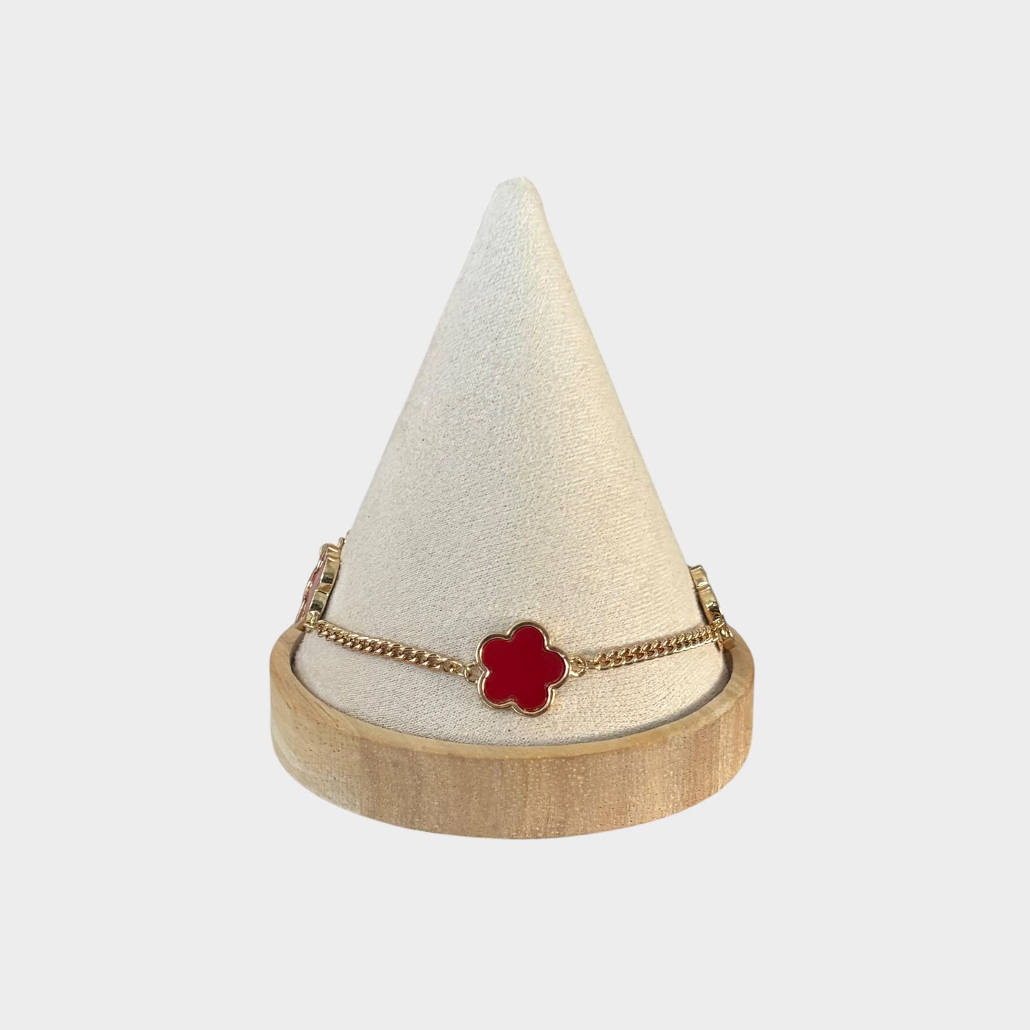 Gold & Red Clover Necklace, Bracelet & Earrings Set