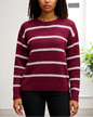Striped Burgundy Long Sleeve Knit Sweater