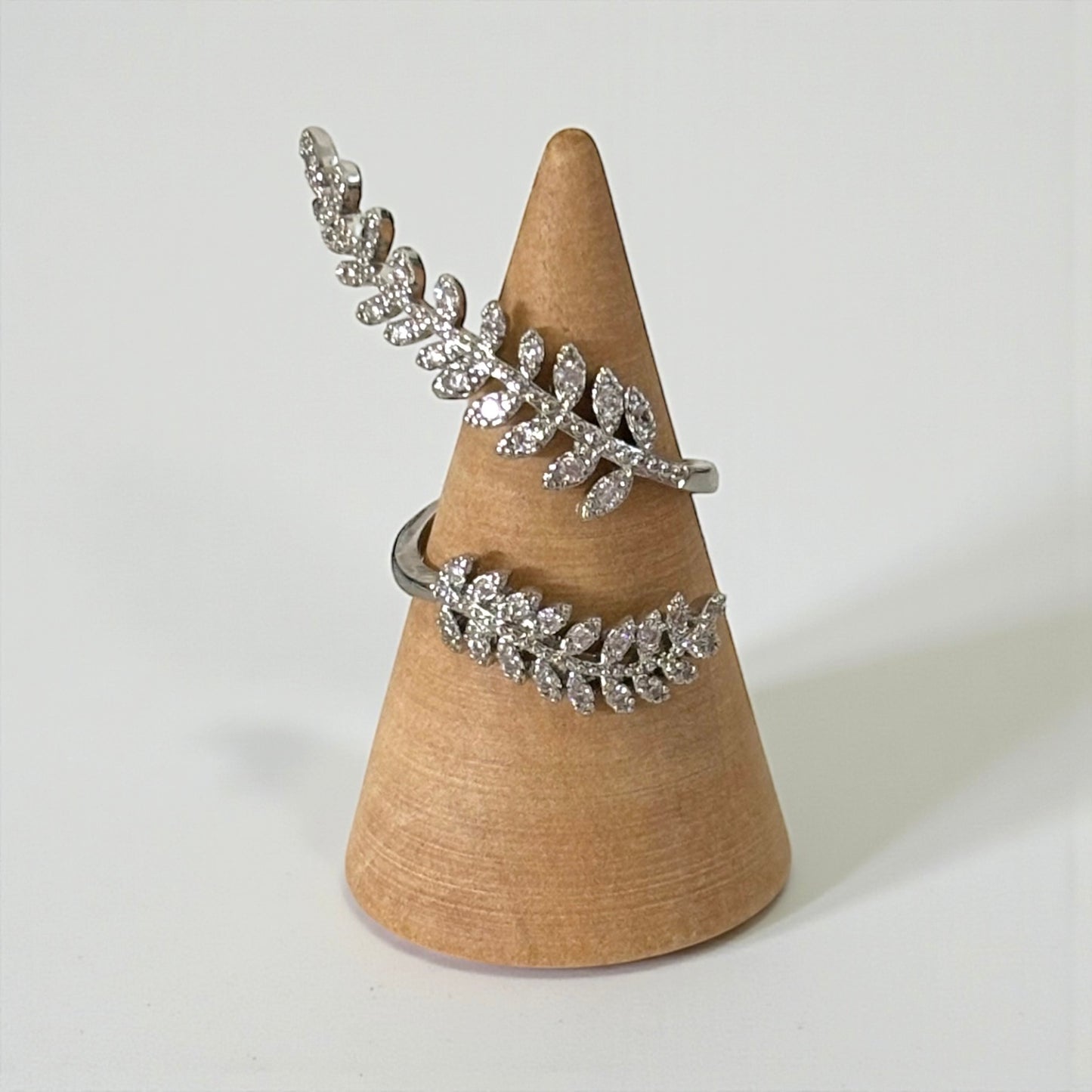 Silver Sterling Open Crystal Leaves Ring