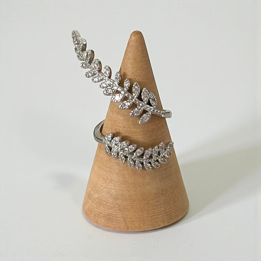 Silver Sterling Open Crystal Leaves Ring