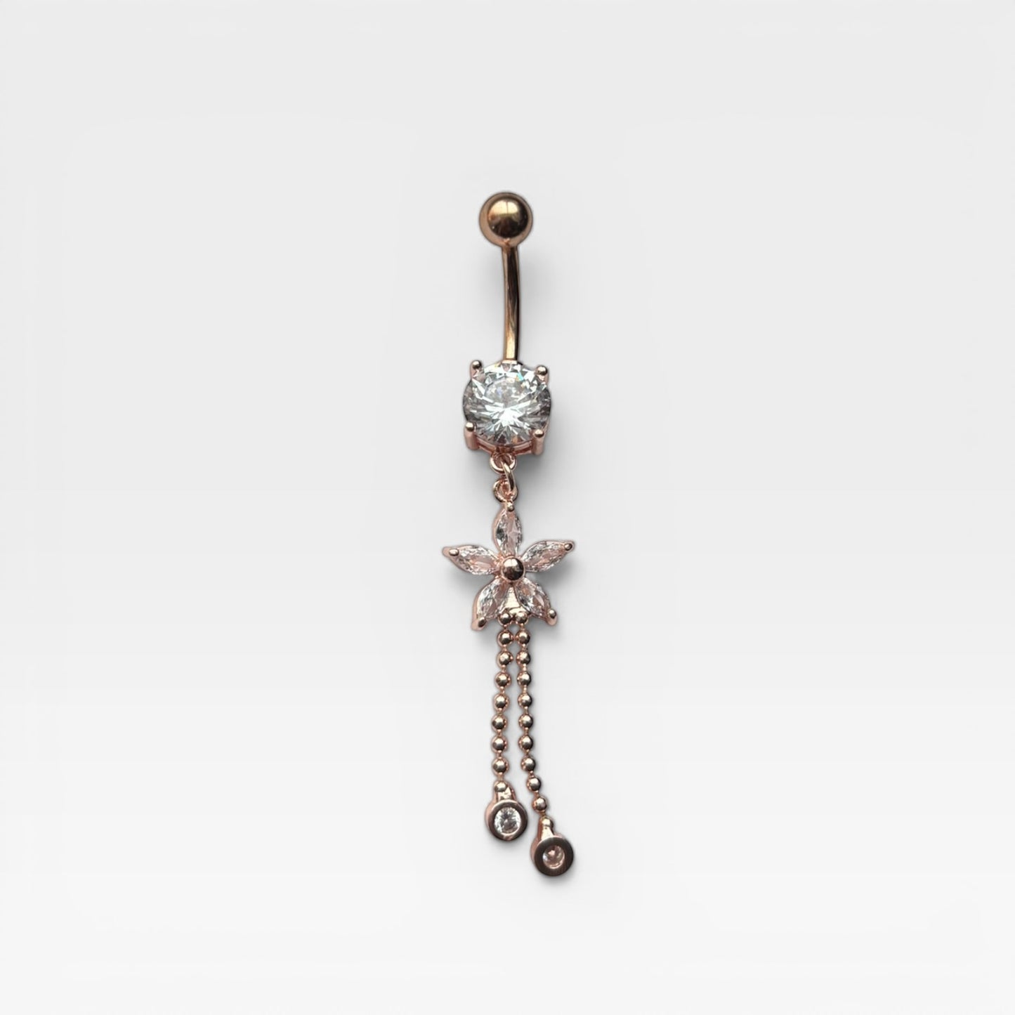 Rose Gold Crystal Flower Belly Ring