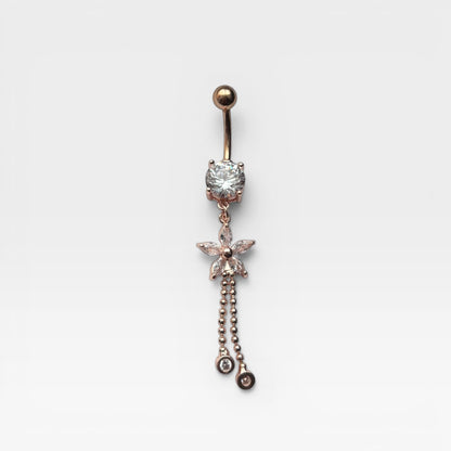 Rose Gold Crystal Flower Belly Ring