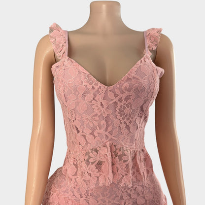 Conjunto de falda de encaje con corazón rosa claro