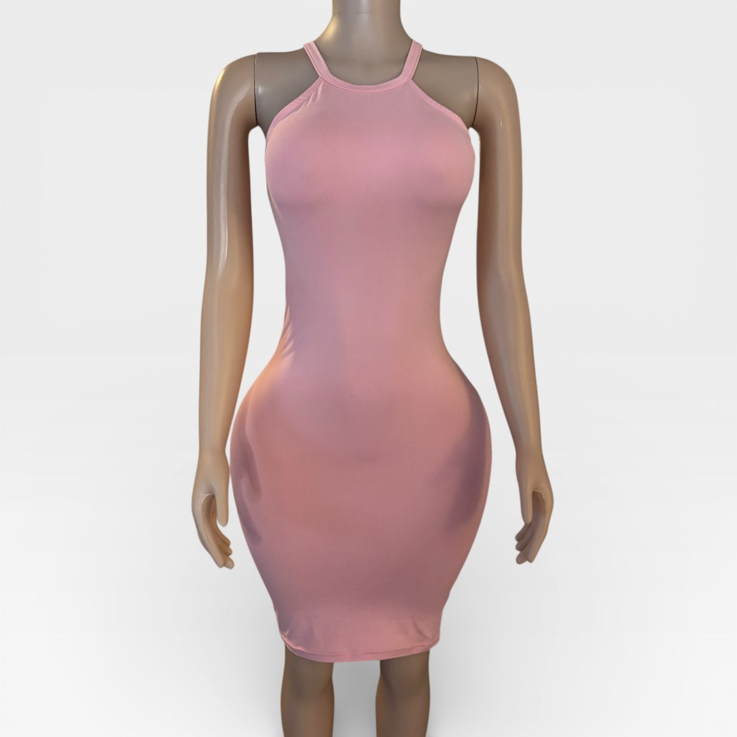 Vestido liso rosa claro de mujer de punto suave