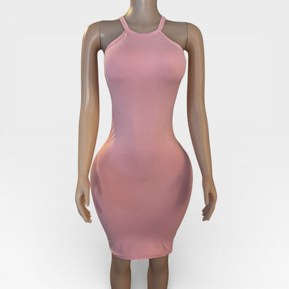 Vestido liso rosa claro de mujer de punto suave