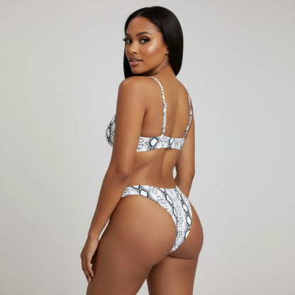 Bikini de dos piezas sin aros de piel de serpiente para mujer