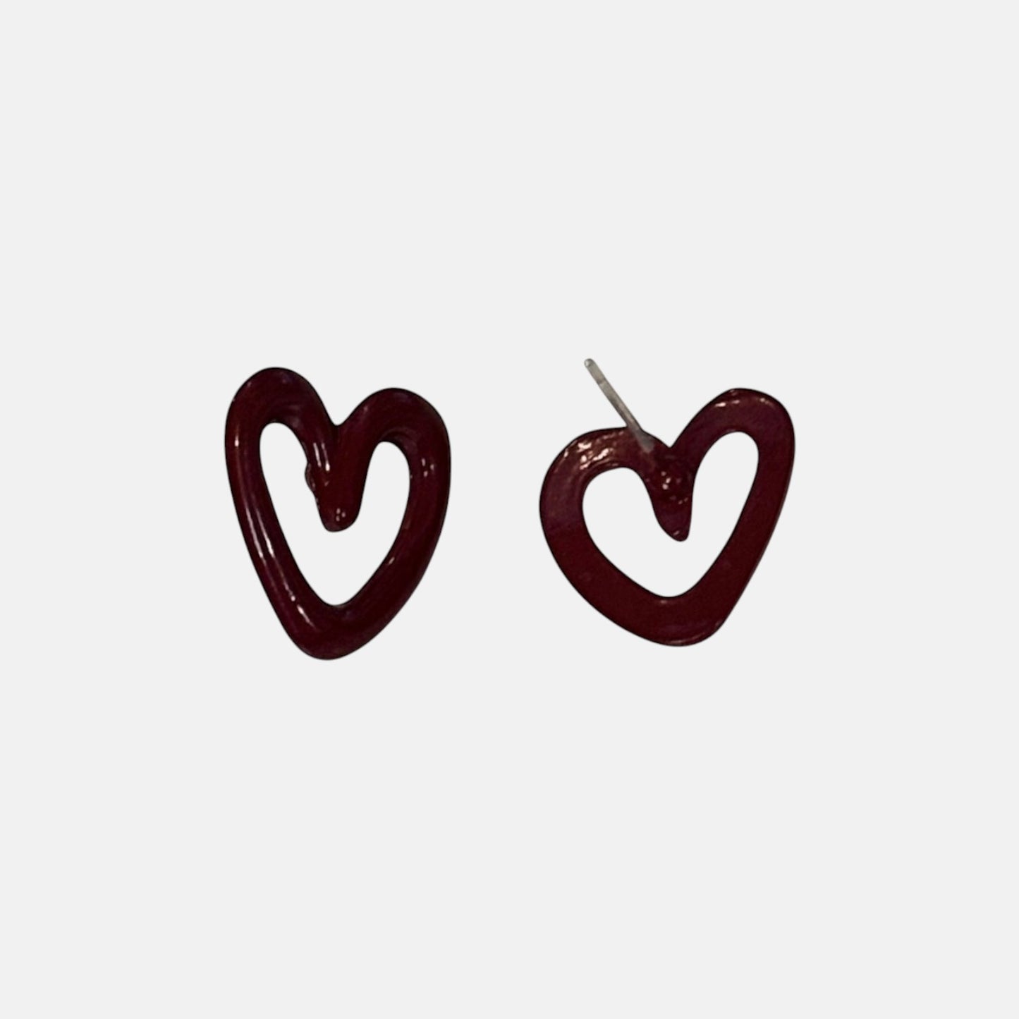 Small Burgundy Heart Stud Earring
