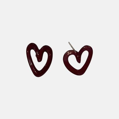 Small Burgundy Heart Stud Earring