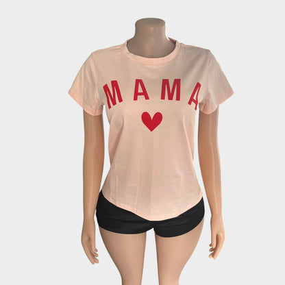 Camiseta con estampado de letras rosa suave para mujer
