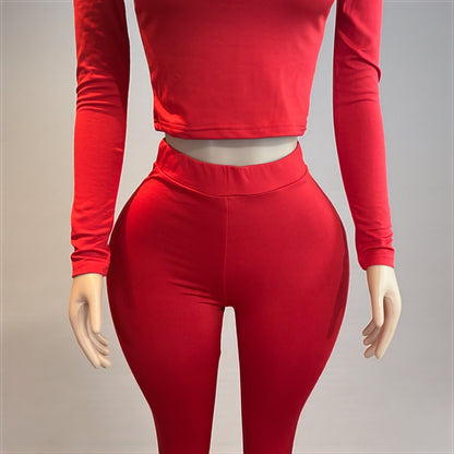 2 Piece Top and Long Pant Red Set