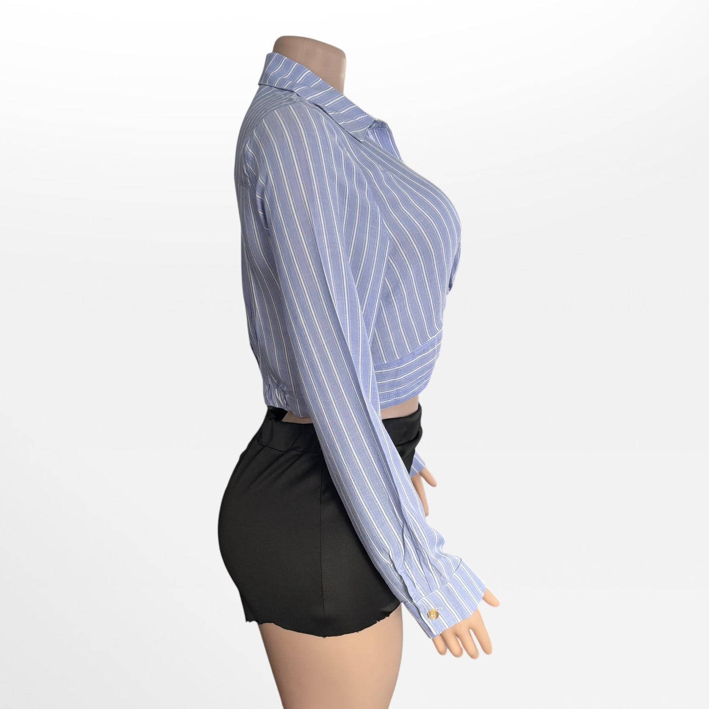 Blue Striped Button Down Crop Top