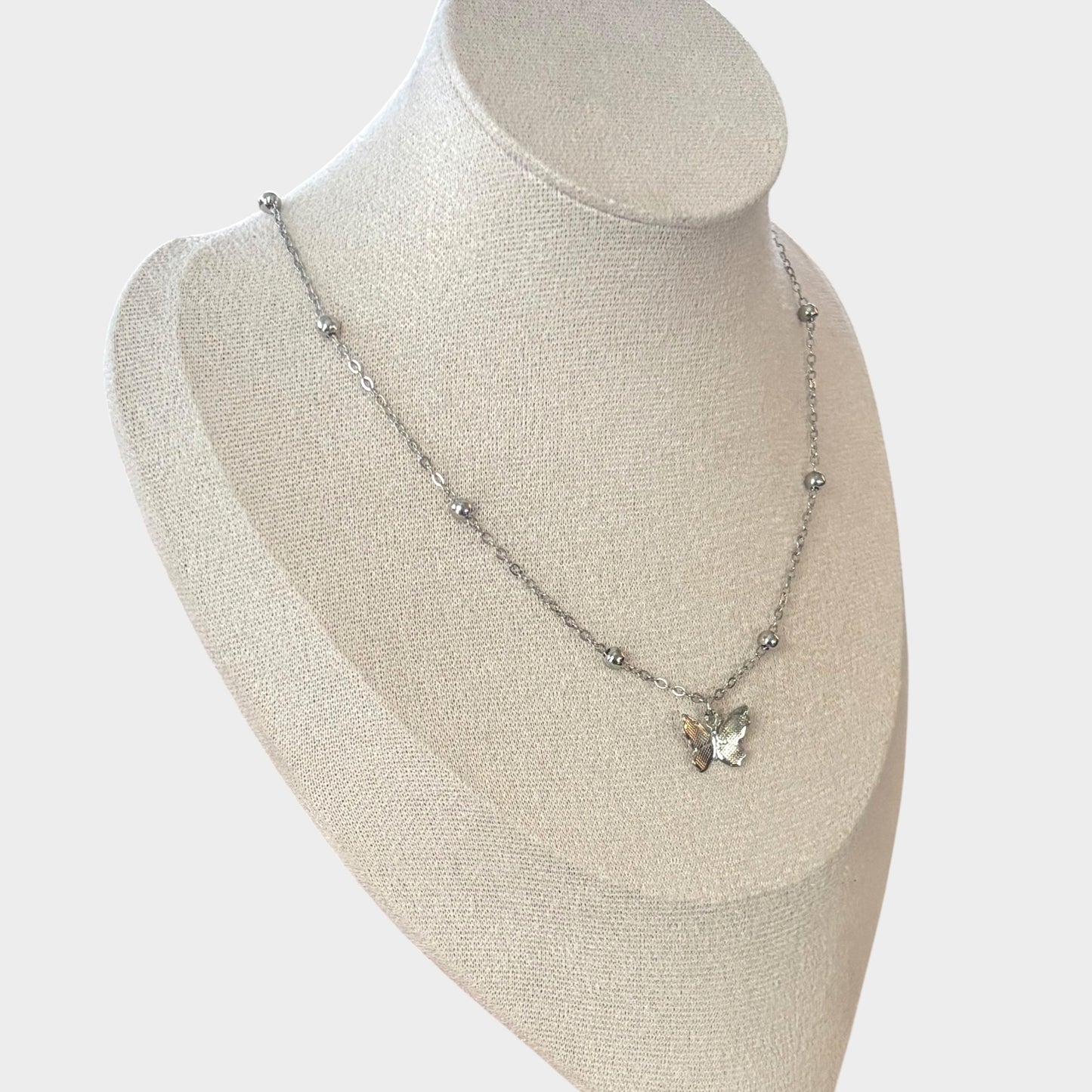 Butterfly Silver Choker W/ Back Chain Tassel