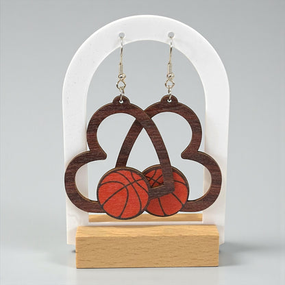 Heart Basketball Wood Earring