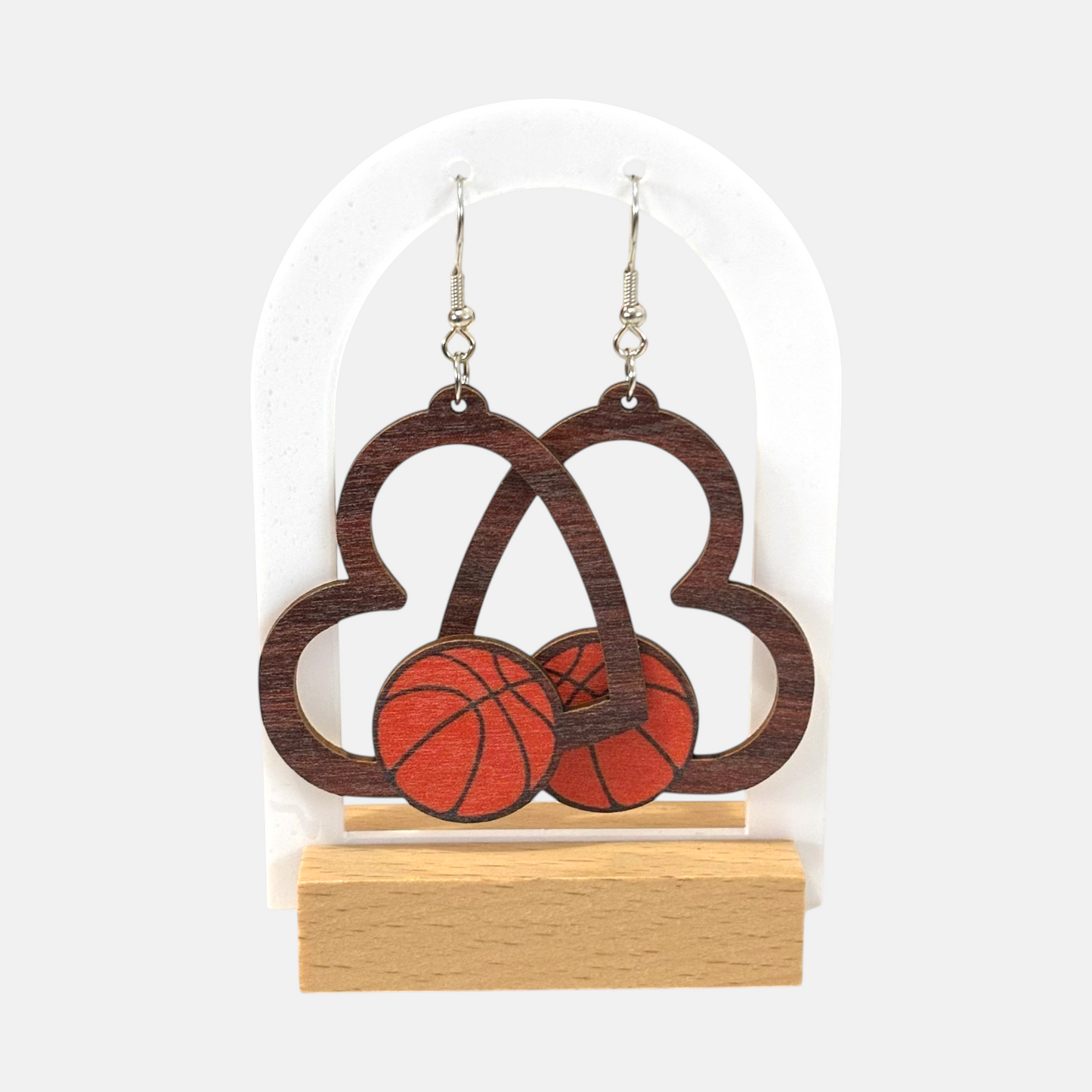 Heart Basketball Wood Earring