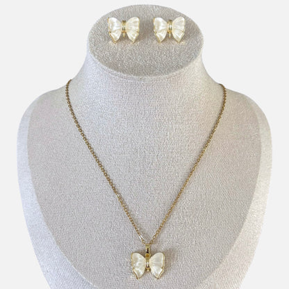 Ivory Bow Necklace & Earring Set