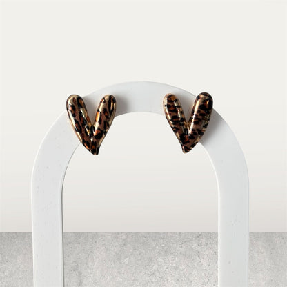 Cheetah Heart Shape Small Stud Earring