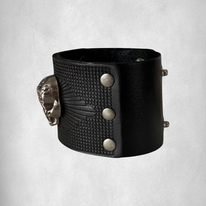 Black Vintage Skull Leather Men Bracelet
