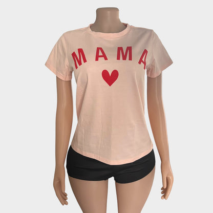 Camiseta con estampado de letras rosa suave para mujer