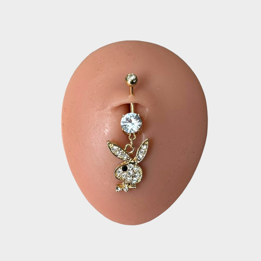 Gold Rhinestone Bunny Belly Ring
