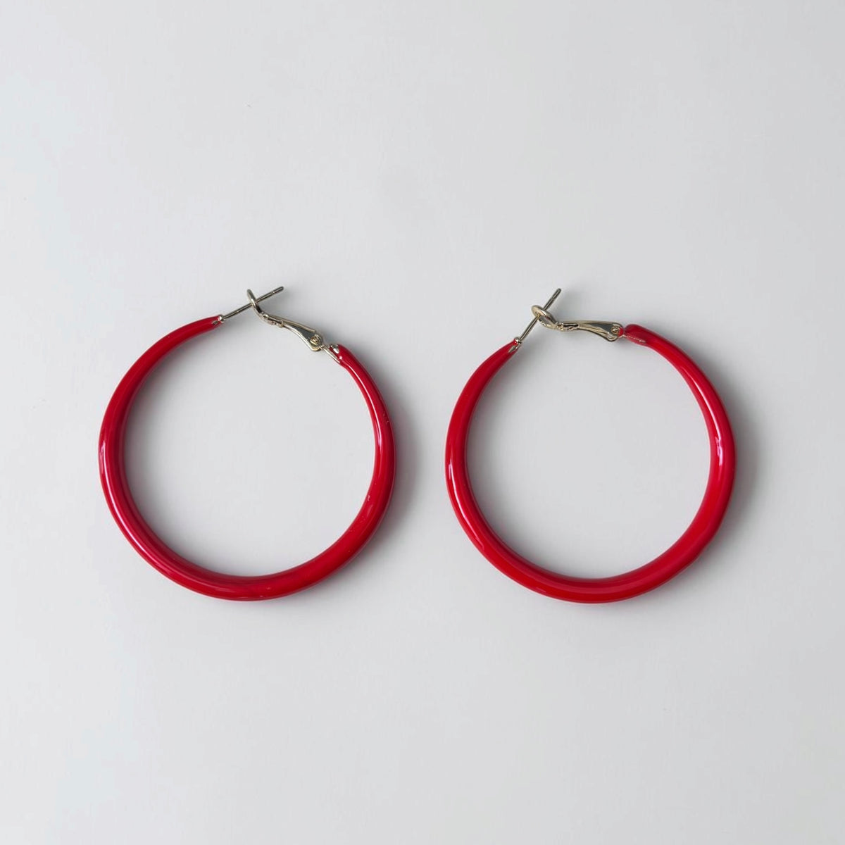 Red Hoop Earrings with Gold-Tone Accents