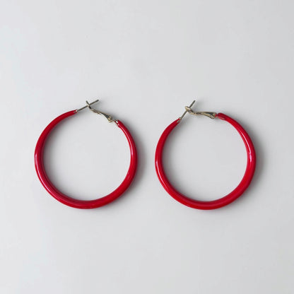 Red Hoop Earrings with Gold-Tone Accents