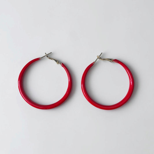 Red Hoop Earrings with Gold-Tone Accents