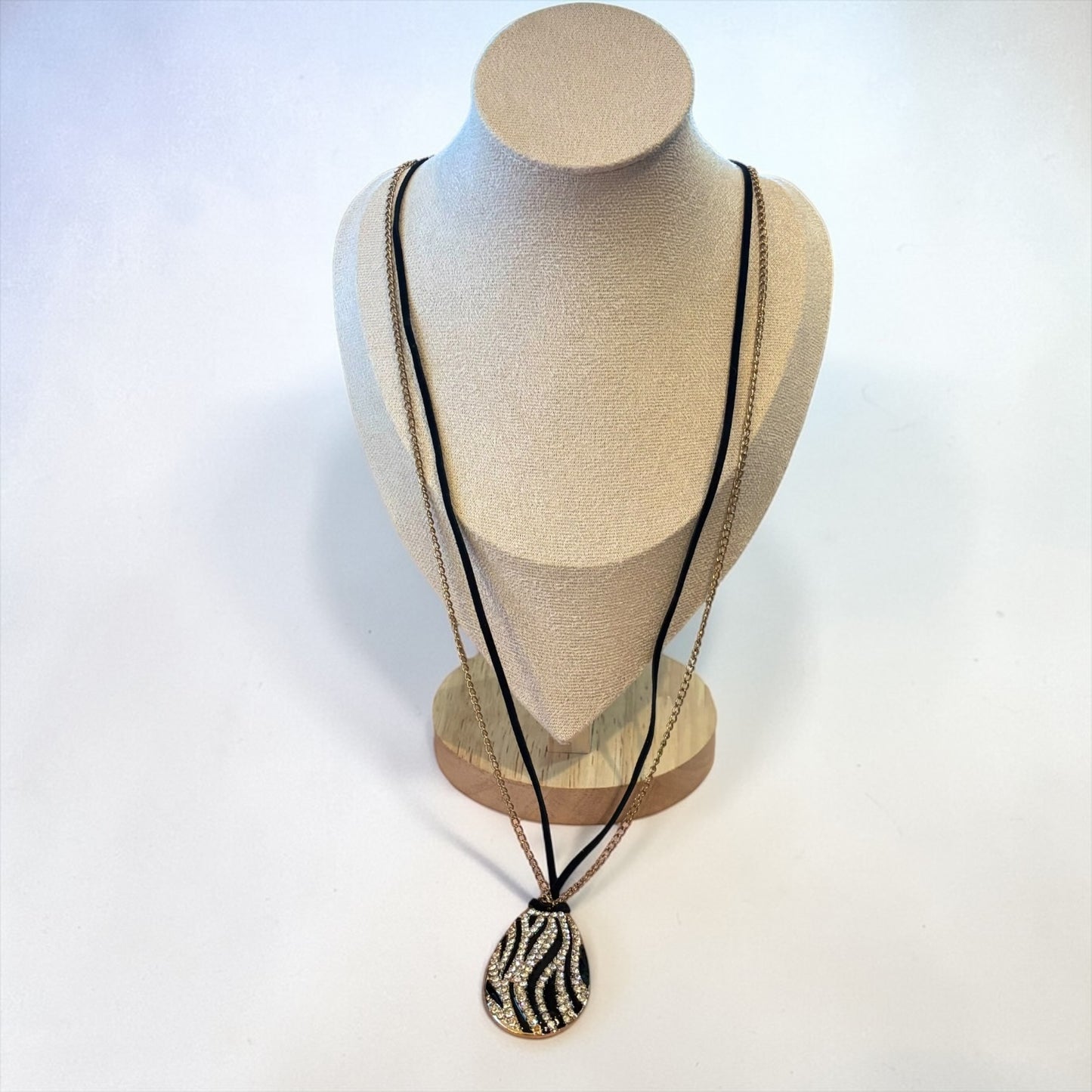 Collar largo con estampado de cebra para mujer, color negro y dorado