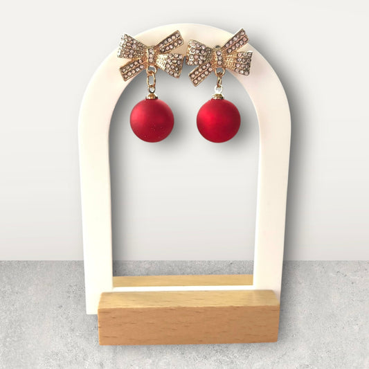 Red Ornament & Crystal Bow Earring