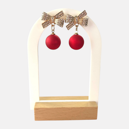 Red Ornament & Crystal Bow Earring