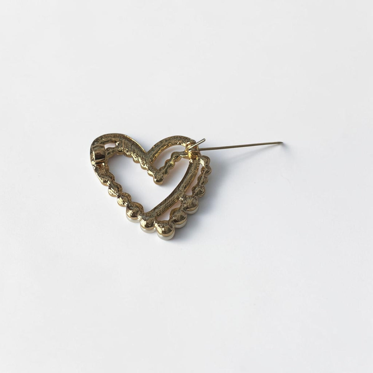Gold Pearl & Rhinestone Heart Brooch