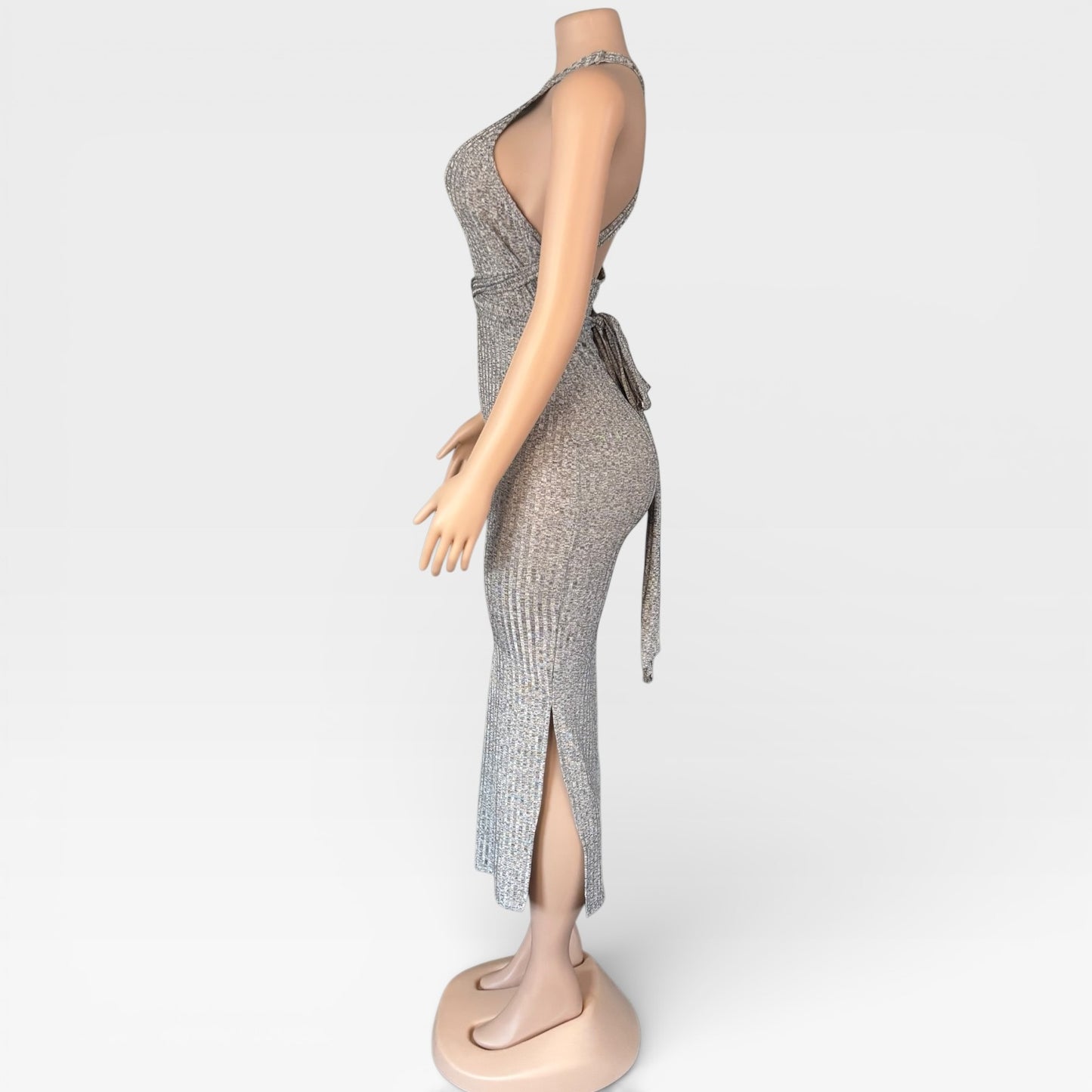 Vestido largo maxi de mujer color gris liso