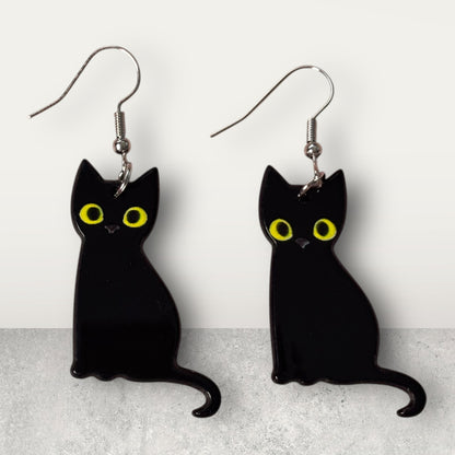Small Black Cat Drop Earring