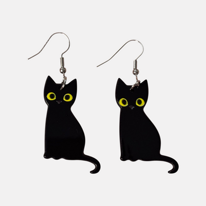 Small Black Cat Drop Earring