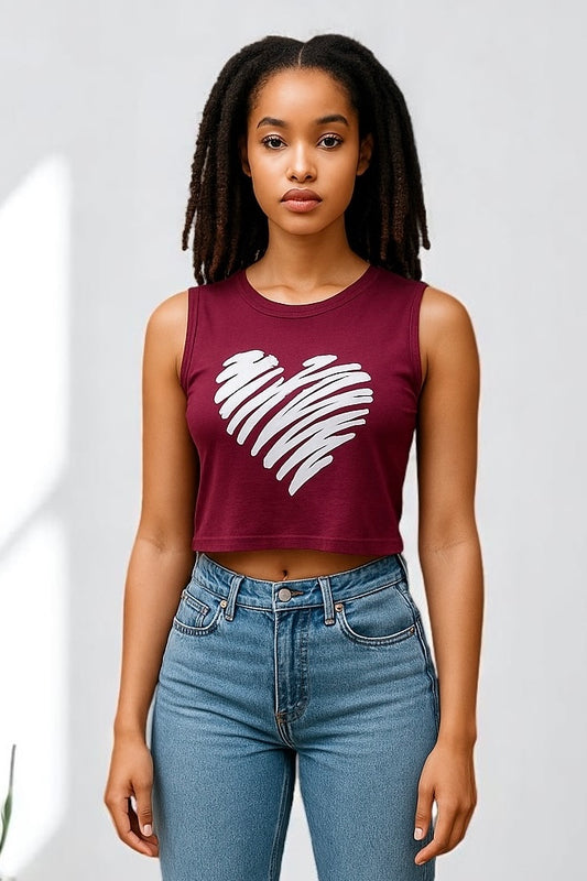 Sleeveless Women Crop Heart Top